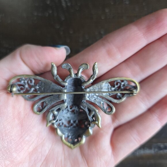 Vintage Lot of 2 Rhinestone Bee Brooches Pin Silver Tone Insect Crystal Retro - Picture 5 of 7